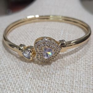 Gold Heart Bangle Bracelet